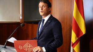 Manuel Valls, en un rueda de prensa en el Ayuntamiento de Barcelona en 2019.