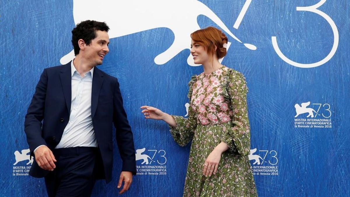 venecia pelicula  la la land  director damien chazelle  l  and actress emma stone