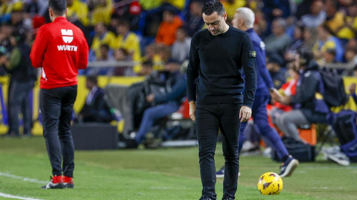 Xavi, en el estadio Gran Canaria durante el Las Palmas-Barça.