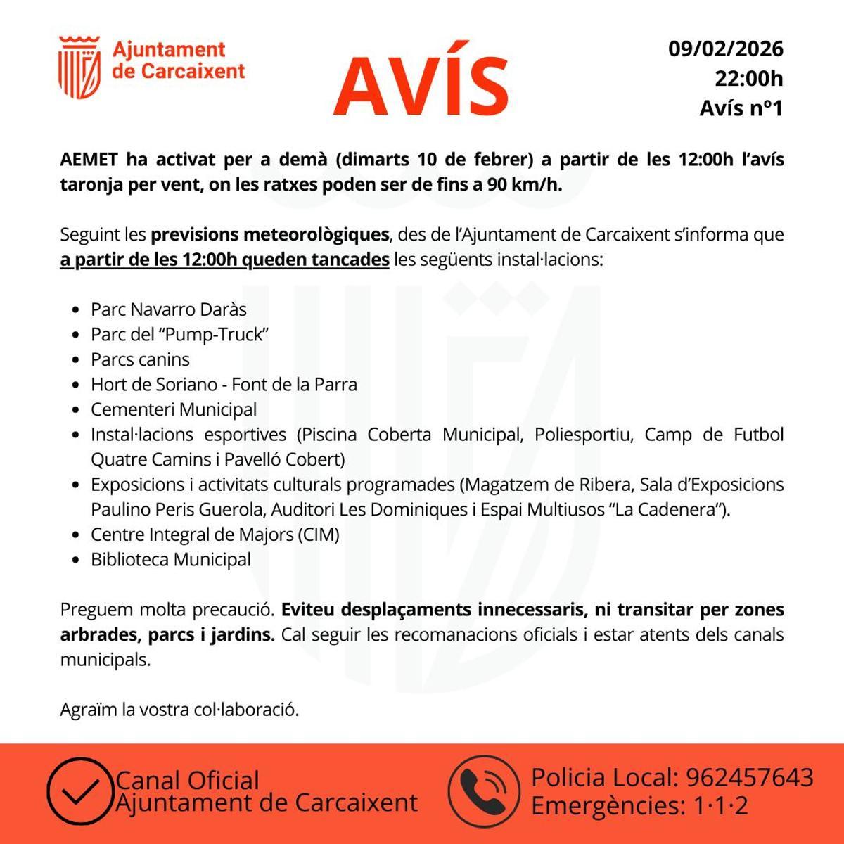 Mensaje del Ayuntamiento de Carcaixent.