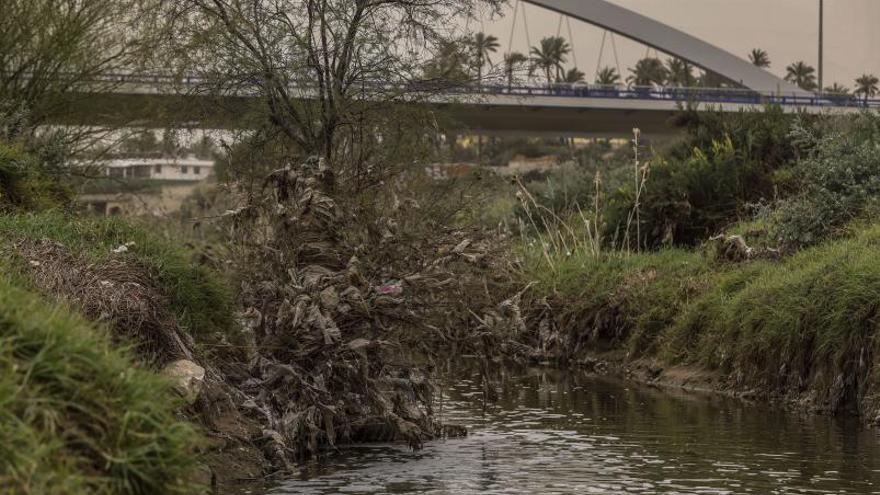 Las toallitas acumuladas en las orillas del río, arrastradas tras lluvias de este mes. | ANTONIO AMORÓS