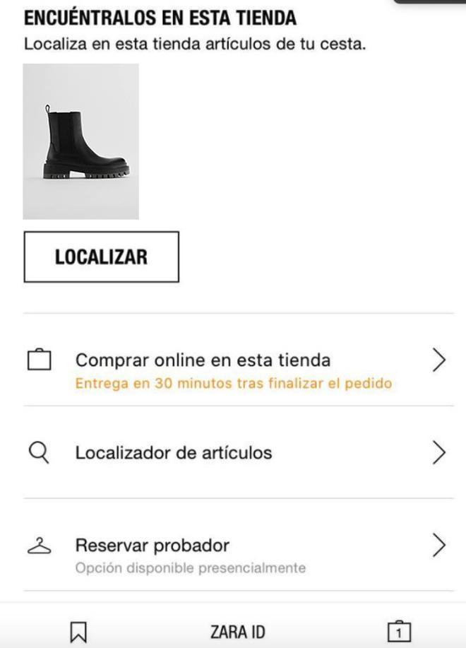 'Modo tienda' en la app de Zara