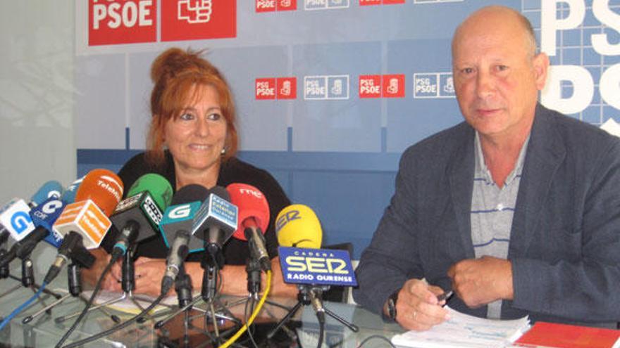 María del Carmen Acuña y Alberto Fidalgo en la sede del PSOE de Ourense.  // Jesús Regal