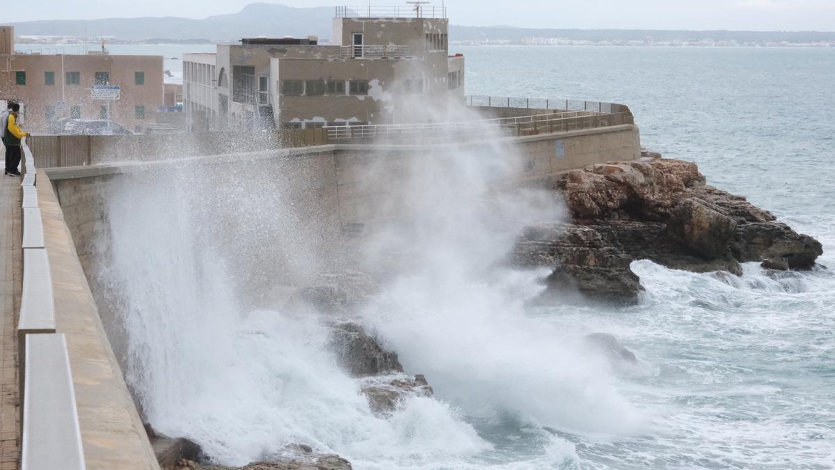 Fuerte oleaje en el Dic de l'Oest, en Palma