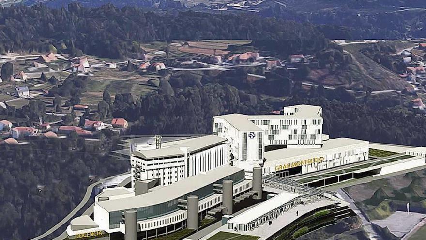 Recreación del proyecto para crear el Gran Montecelo ampliando el actual hospital. // Xunta