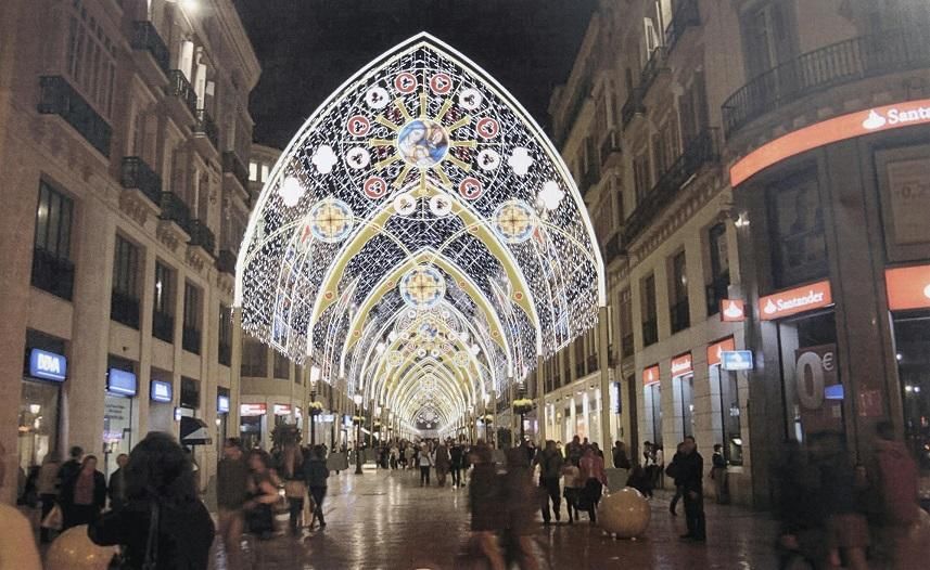 Así están quedando las luces de Navidad de la calle Larios.