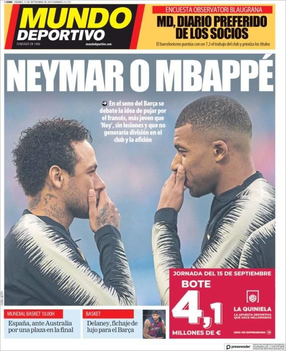 Portada MUNDO DEPORTIVO 13 septiembre 2019