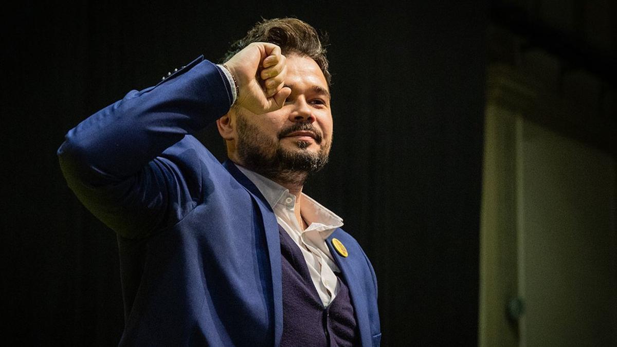 Gabriel Rufian, durante la noche electoral del 10-N en la estación del Nord de Barcelona