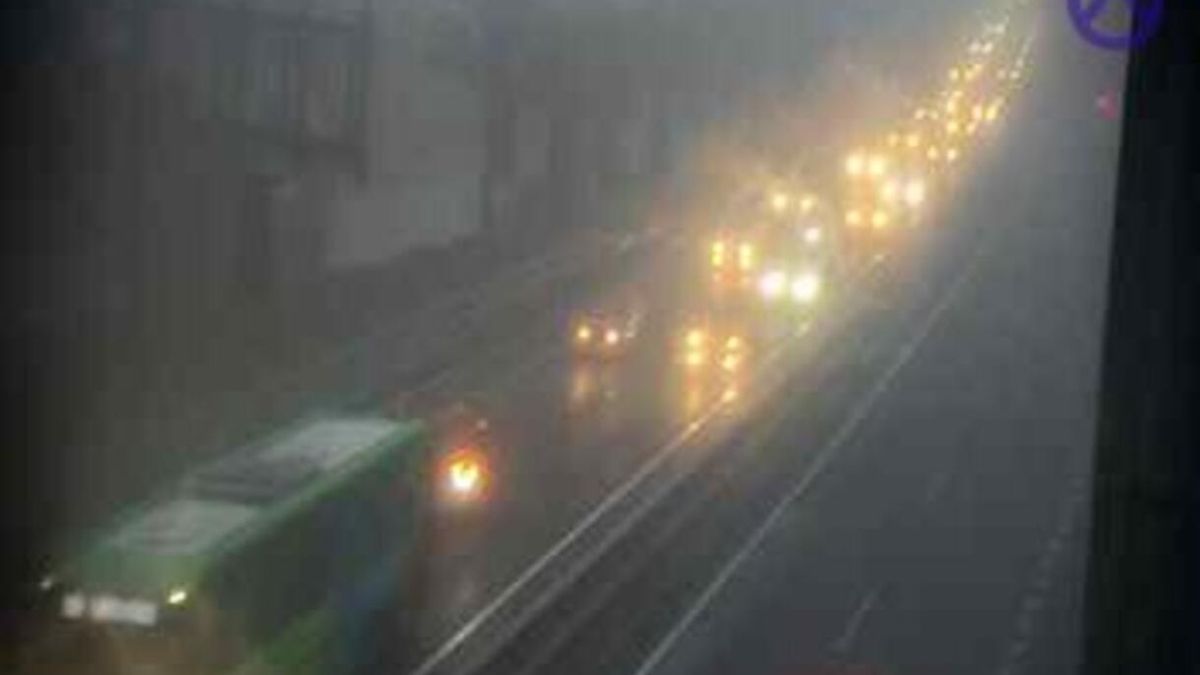Colas en la autopista del Norte en la mañana de este 24 de julio.