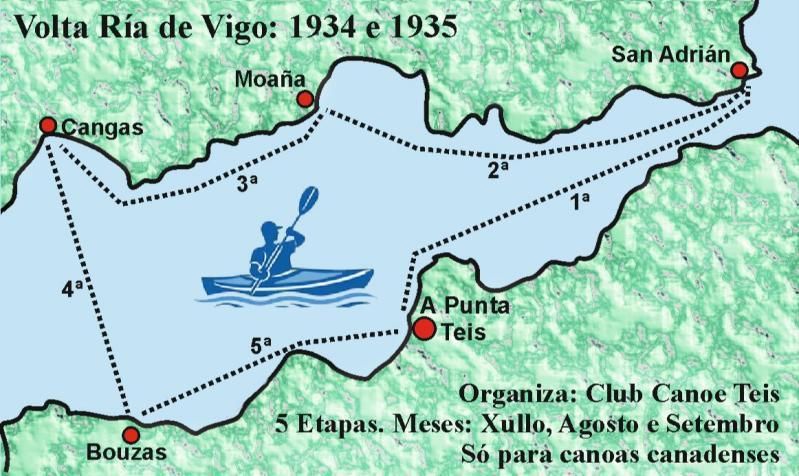 Mapa da Volta Ría de Vigo, nos anos 1934 e 1935.  