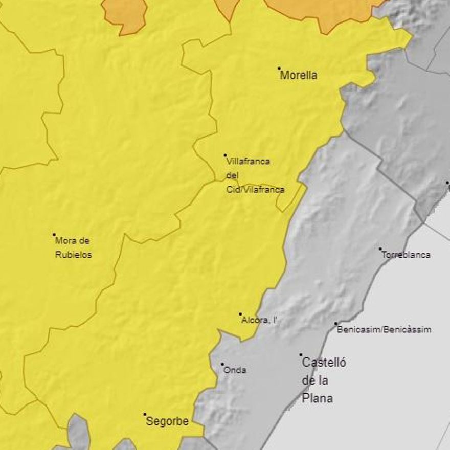 Aviso amarillo por lluvias en el interior de Castellón