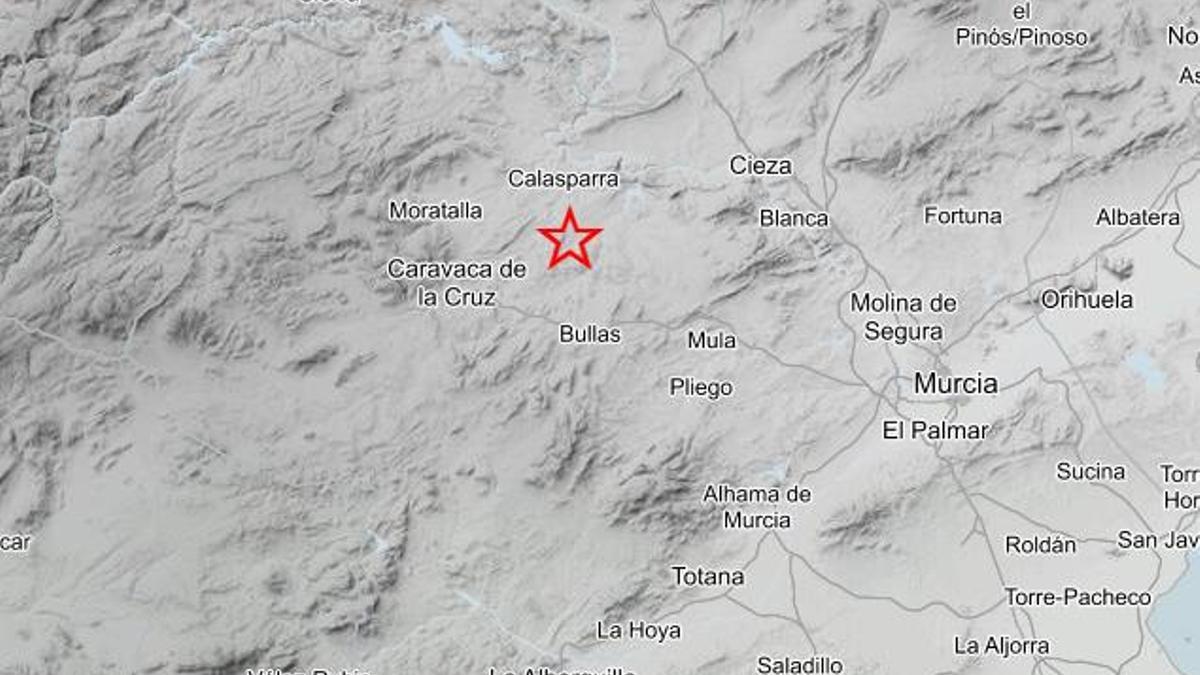 Epicentro del terremoto detectado esta madrugada a 15 kilómetros de Caravaca de la Cruz