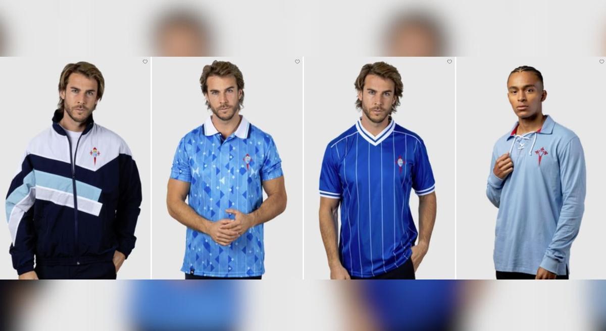 Algunas de las prendas retro del Celta que vende la tienda.