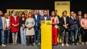 Pere Aragonès valora els resultats durant la nit electoral, a l’Estació del Nord, a Barcelona, el 12 de maig passat. | JORDI OTIX