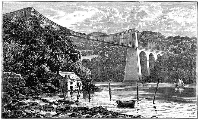 Ilustración del puente colgante de Menai