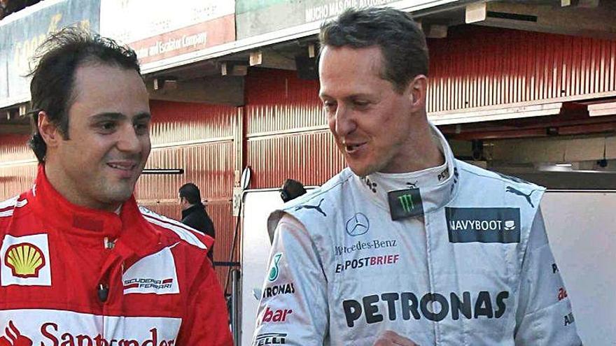 Massa y Schumacher en Montmeló hace unos años.