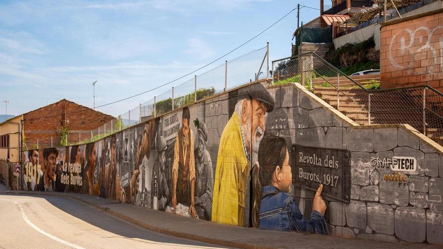 Així és el gran mural de la Revolta dels Burots a l'entrada d'Artés