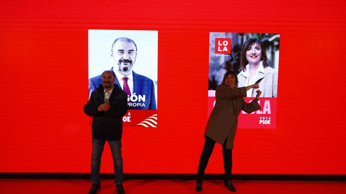 Javier Lambán junto a Lola Ranera, candidatos a DGA y Ayuntamiento de Zaragoza por el PSOE, respectivamente