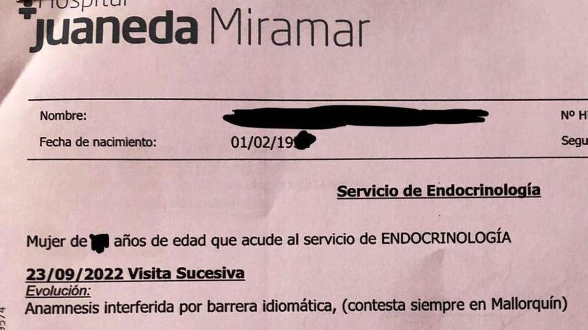 Informe médico con la anotación del médico.