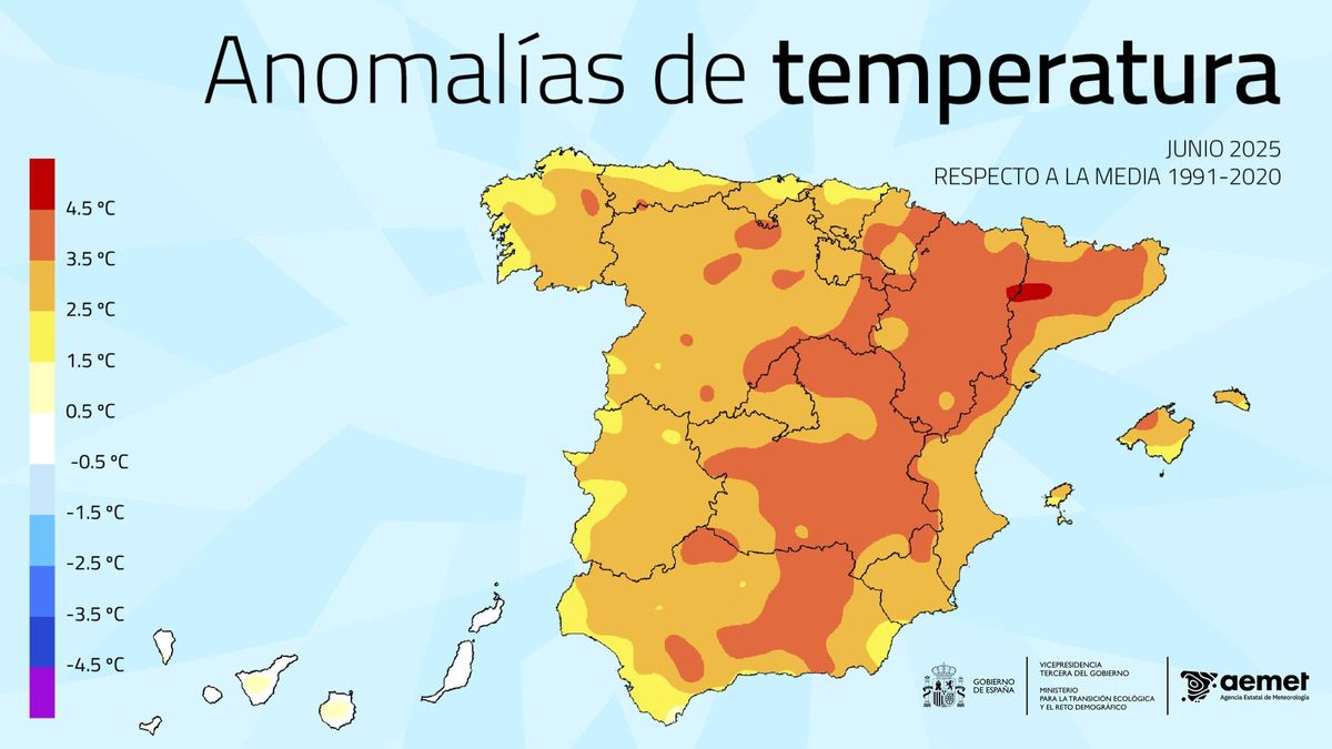 Anomalías de temperatura en junio.