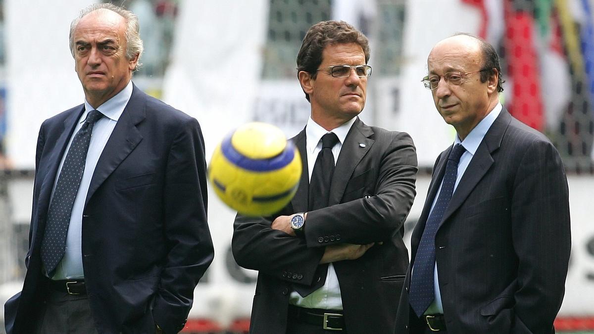 Antonio Giraudo, Fabio Capello y Luciano Moggi, antes de un partido de la Juventus.