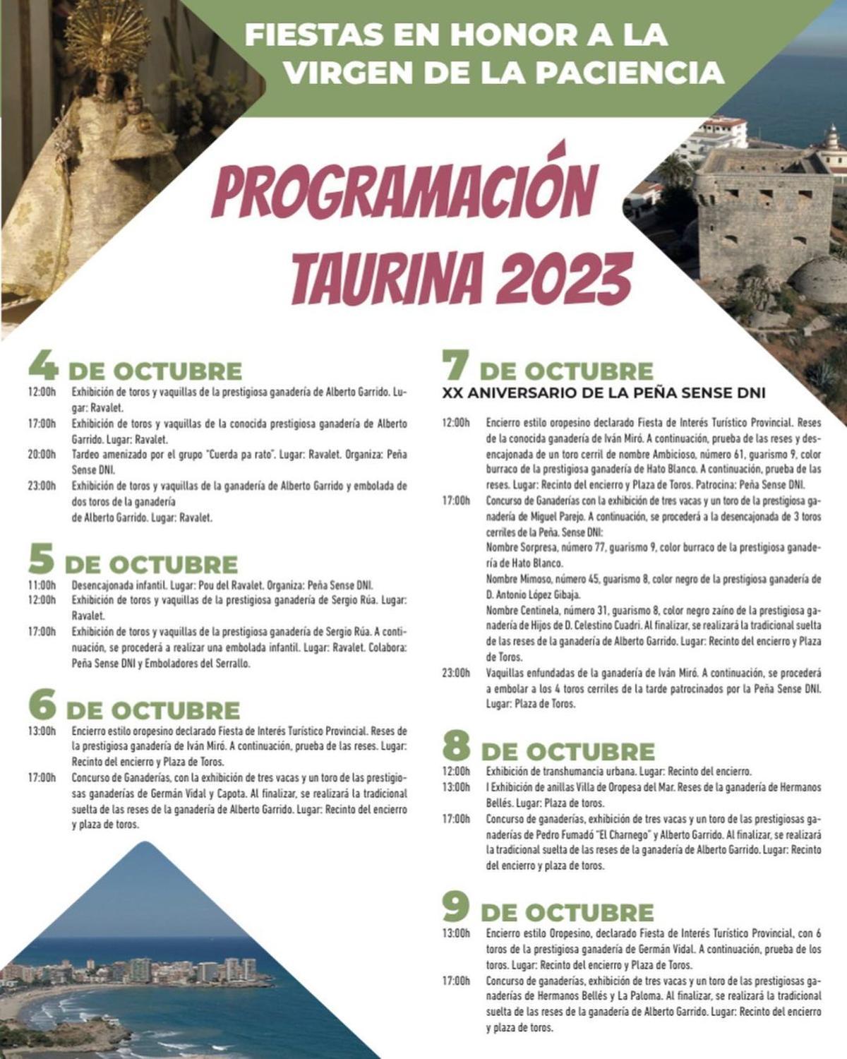 Programación taurina de Orpesa.