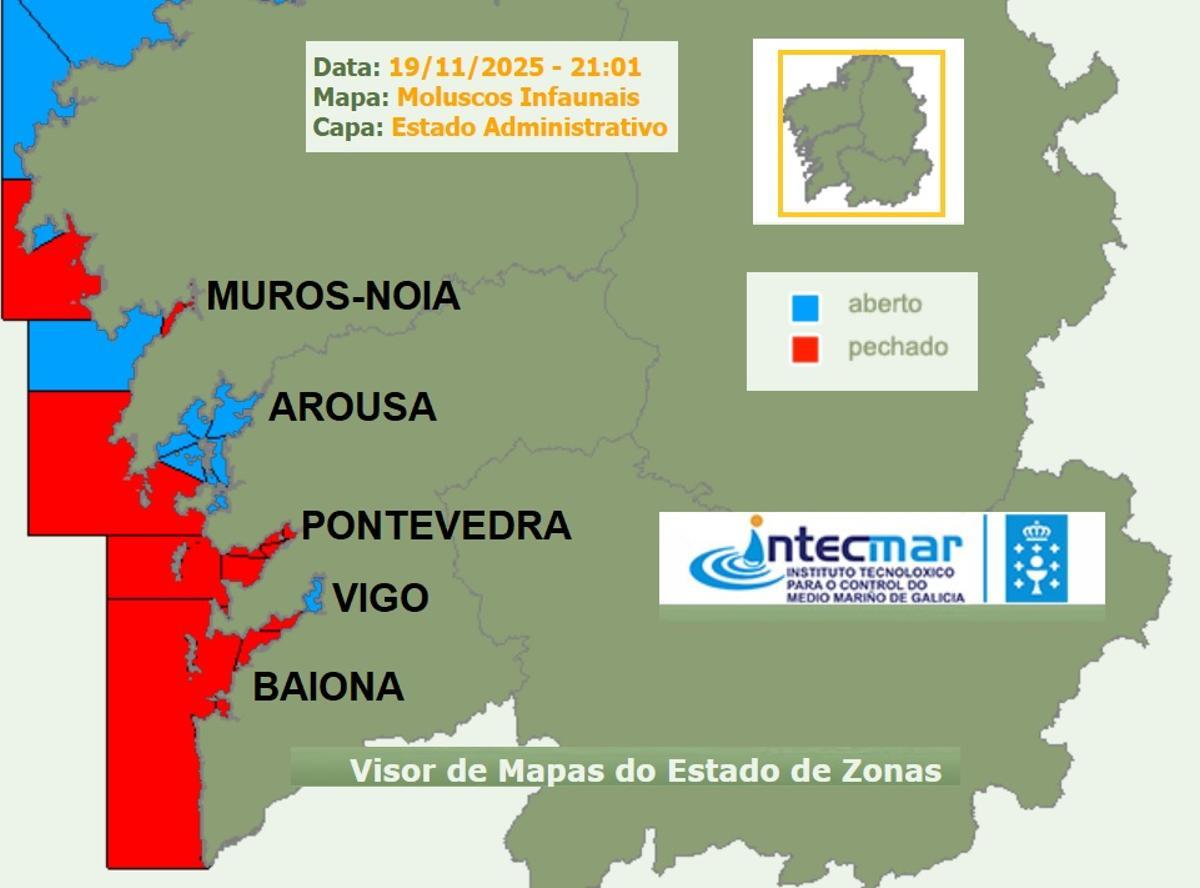 Las zonas de infaunales cerradas, en rojo.
