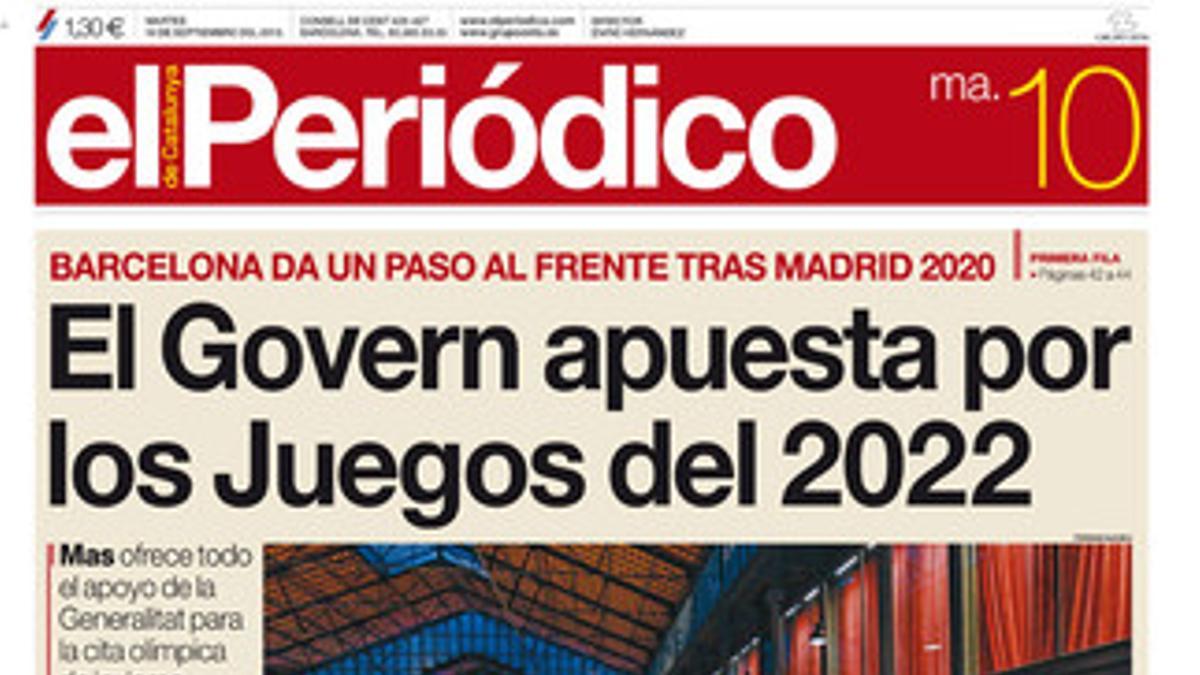 La portada de EL PERIÓDICO (10-9-2013).