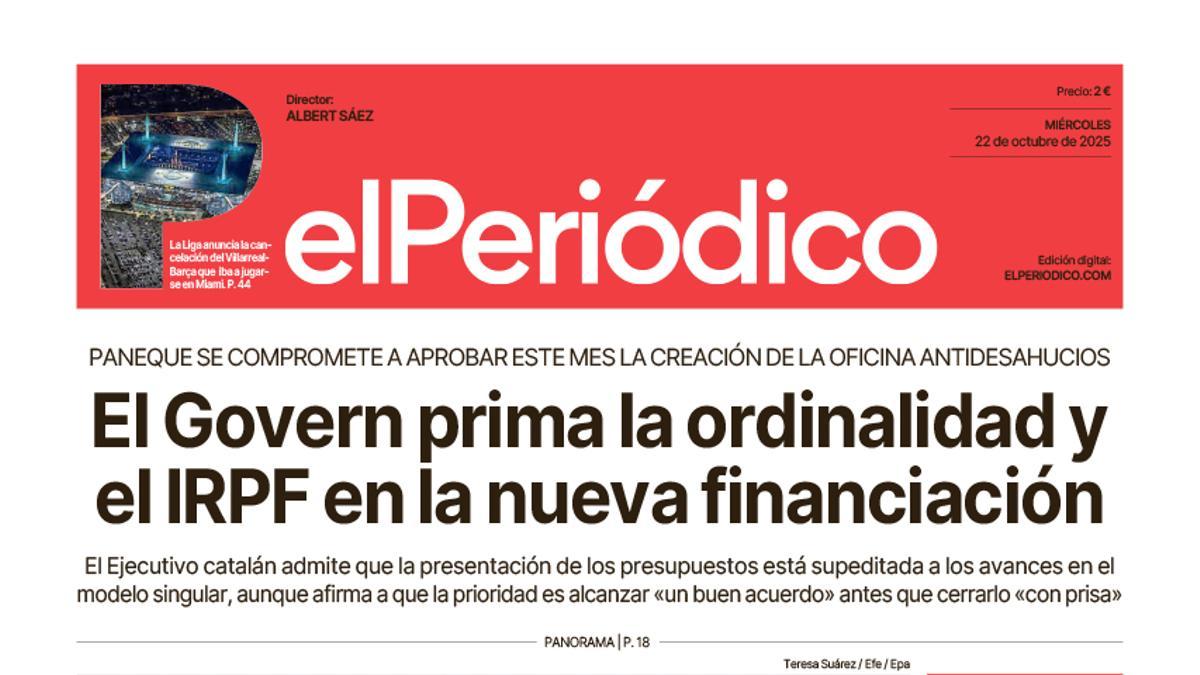 La portada de EL PERIÓDICO del 22 de octubre de 2025