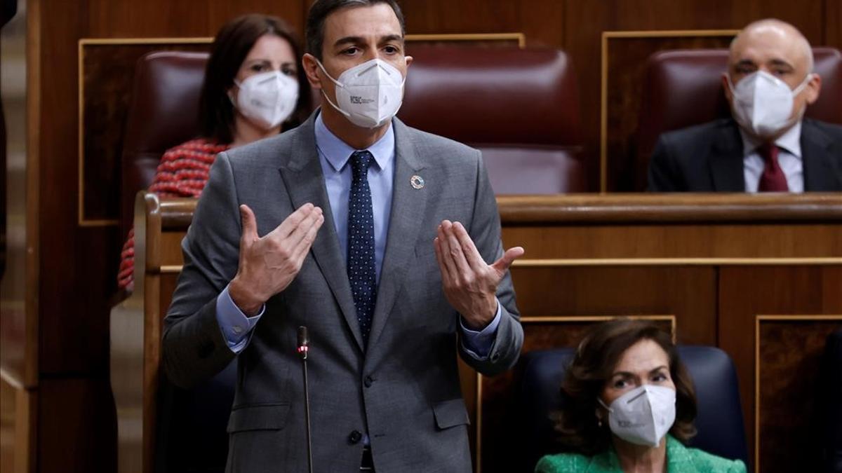 El presidente del Gobierno, Pedro Sánchez, en una intervención en el Congreso