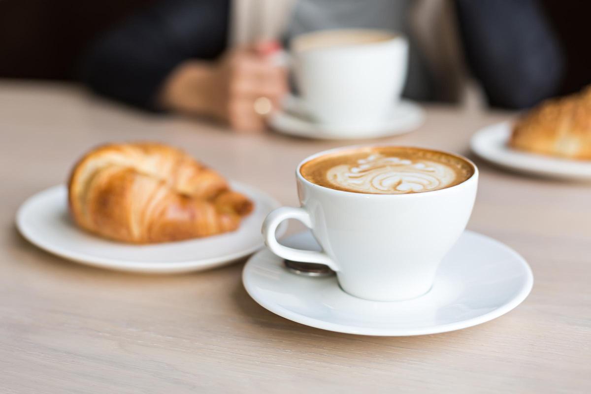 Coffee with milk and croissant.