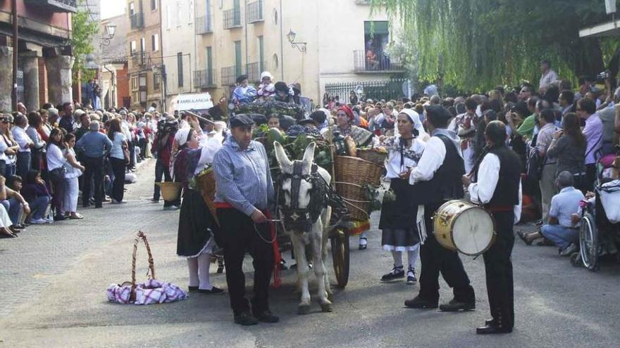 El público admira uno de los carros engalanados participantes en un desfile anterior de la Vendimia.