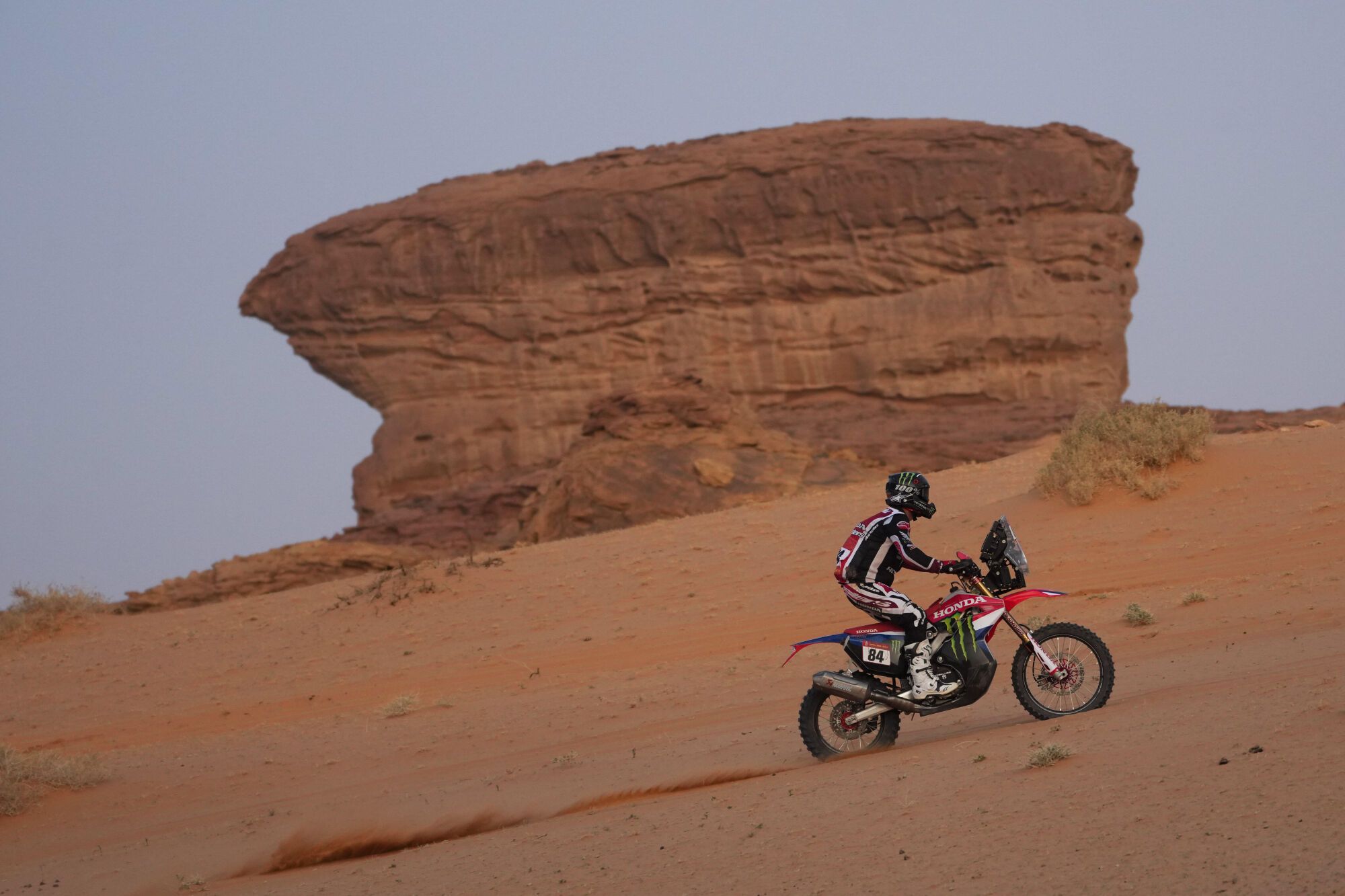 Rider Martim Ventura competes during the third stage of the Dakar Rally with a start and finish in Alula, Saudi Arabia, Tuesday, Jan. 6, 2026. (AP Photo/Thibault Camus)