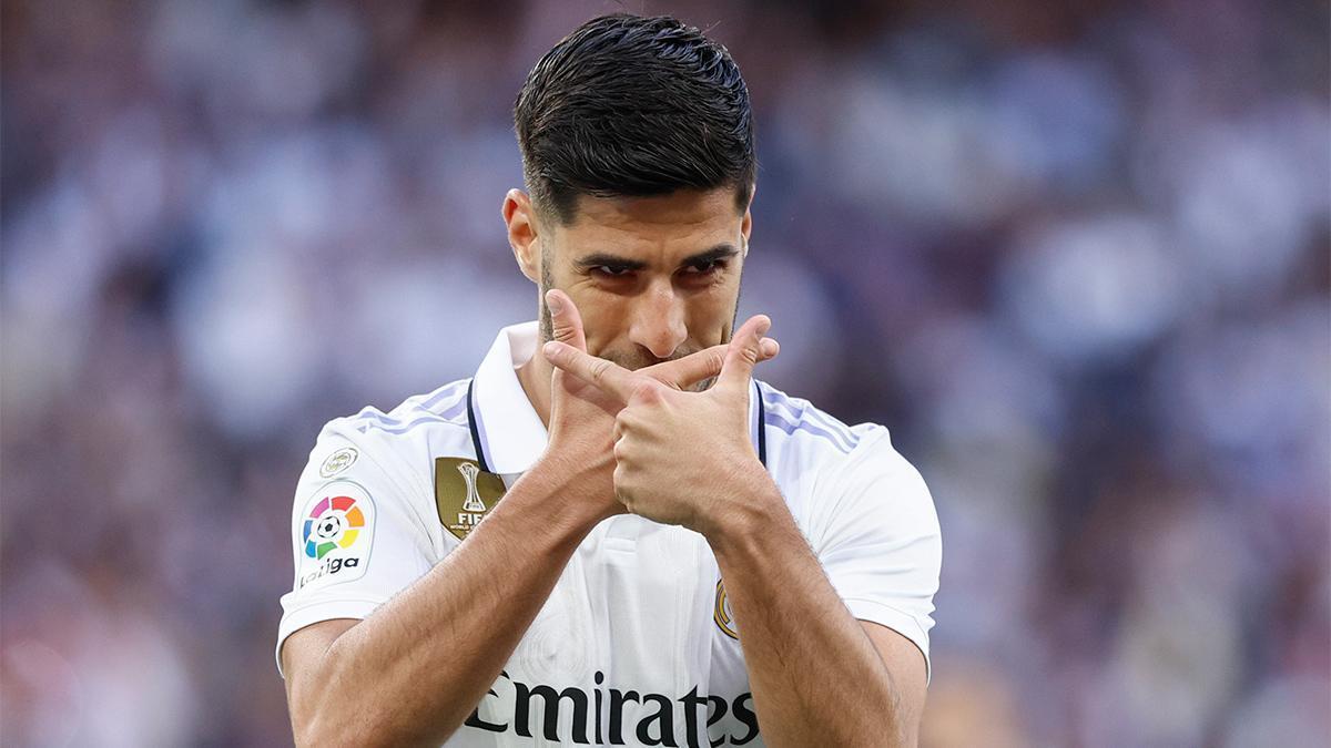 Marco Asensio celebra uno de sus últimos tantos con la camiseta del Real Madrid.