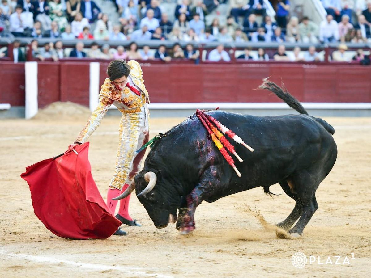 Mario Vilau con el rostro ensangrentado en Las Ventas tras recibir la cornada.