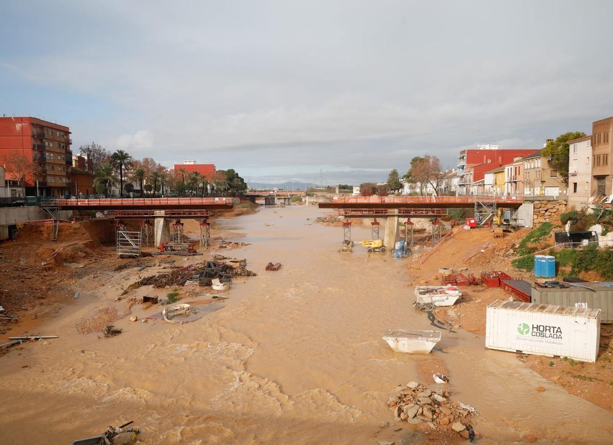 El barranco del Poyo, a su paso por Picanya, tras las intensas lluvias de finales de 2025