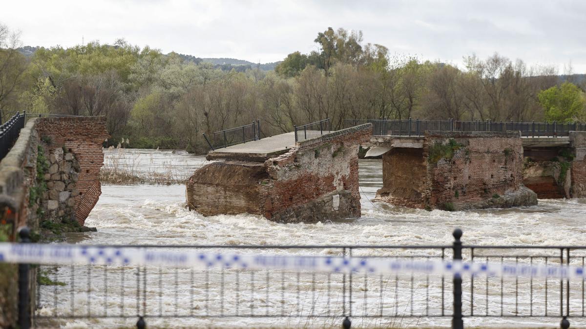 El momento en el que el puente romano de Talavera de la Reina se derrumba