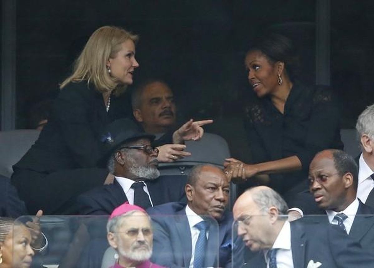 La primera ministra danesa, Helle Thorning-Schmidt, amb Michelle Obama, a la llotja.