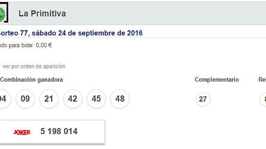 Resultados de la Primitiva del sábado 24 de septiembre