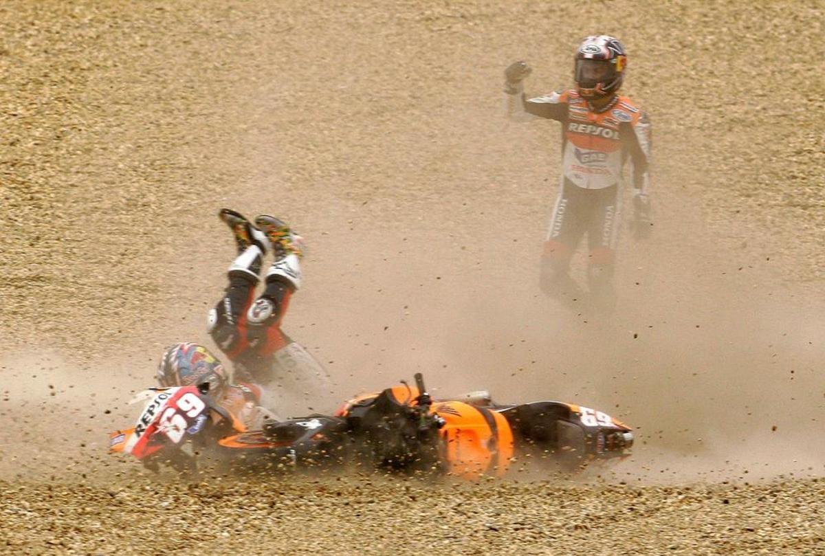 Honda Moto GP rider Nicky Hayden gestures after ... Honda Moto GP rider Nicky Hayden gestures after ...