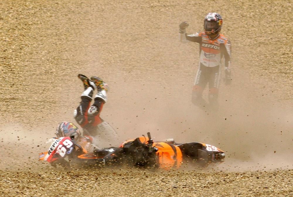 Honda Moto GP rider Nicky Hayden gestures after ...