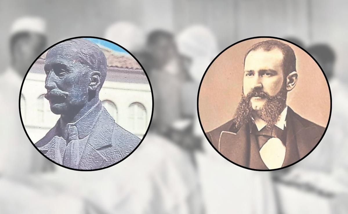 A la izquierda, el monumento del Dr. Sapena en Castalla. A la derecha, Juan Bta. Chápuli Guardiola, Hijo Adoptivo de Sax.