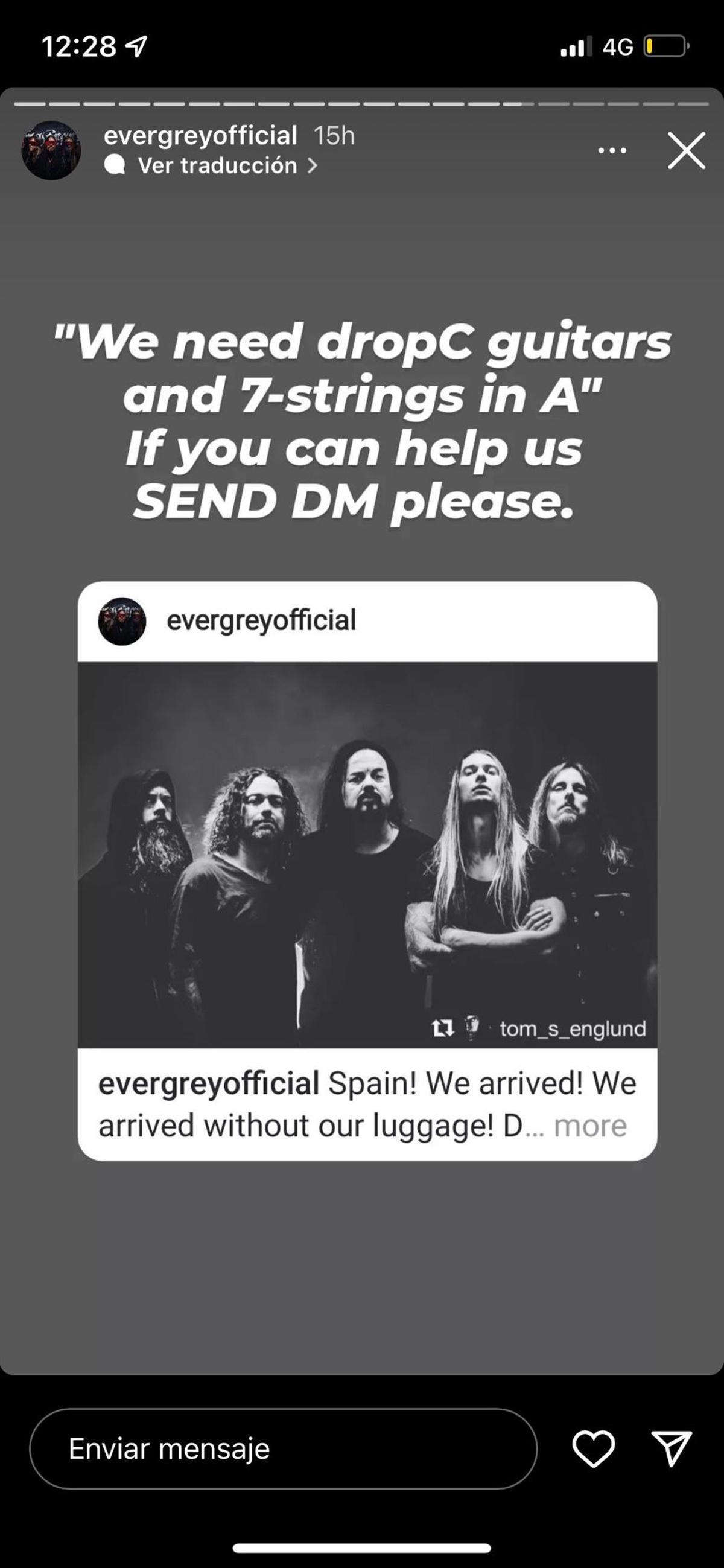 Unas de las publicaciones de Evergrey buscando instrumentos