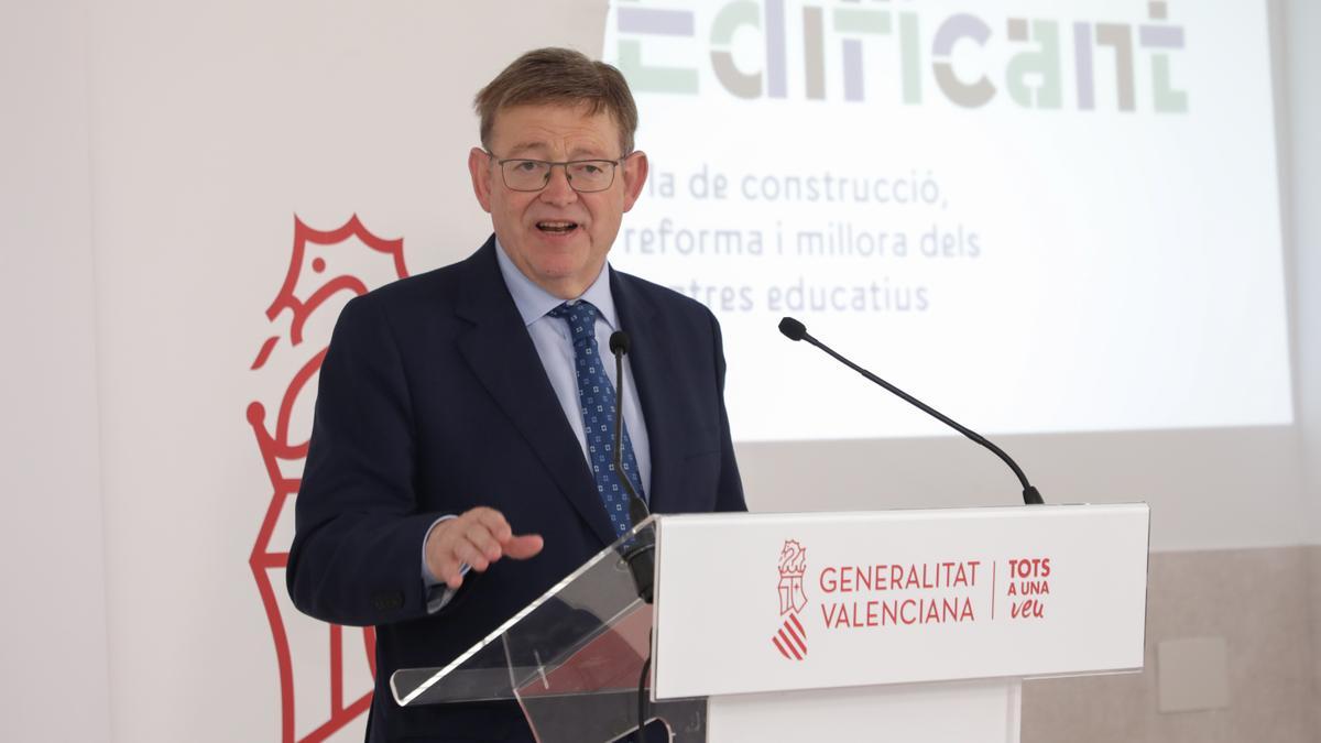 El president de la Generalitat, Ximo puig, en la presentación del Plan Edificant.