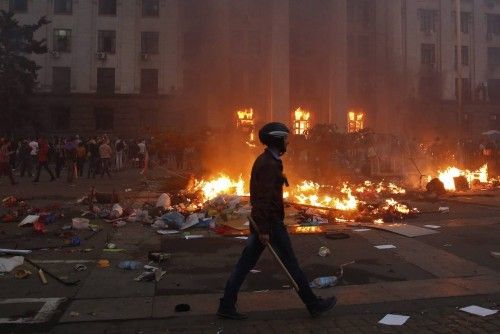 Incendio en la Casa de los Sindicatos de la ciudad de Odessa