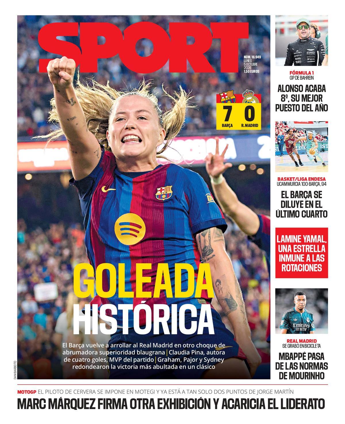 Esta es la portada de SPORT de hoy lunes, 5 de octubre de 2026