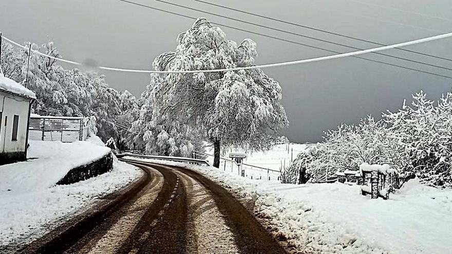 Cable combado por la nieve en la carretera a Grandas de Salime.