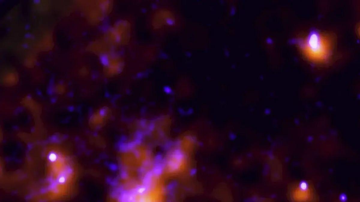 La imagen muestra la actividad del agujero negro, a partir de datos obtenidos por los observatorios de rayos X IXPE y Chandra.