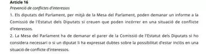 Artículo 16 del código de conducta del Parlament.