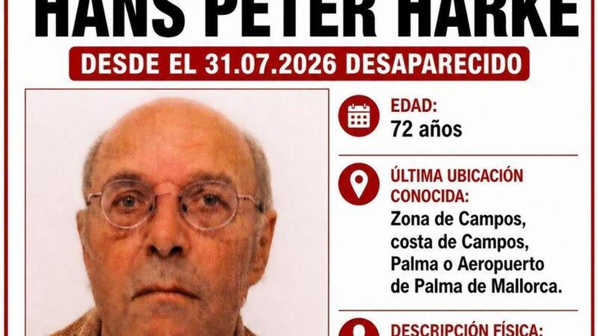Cartel anunciando la desaparición de Hans Peter Harke el pasado 31 de julio.
